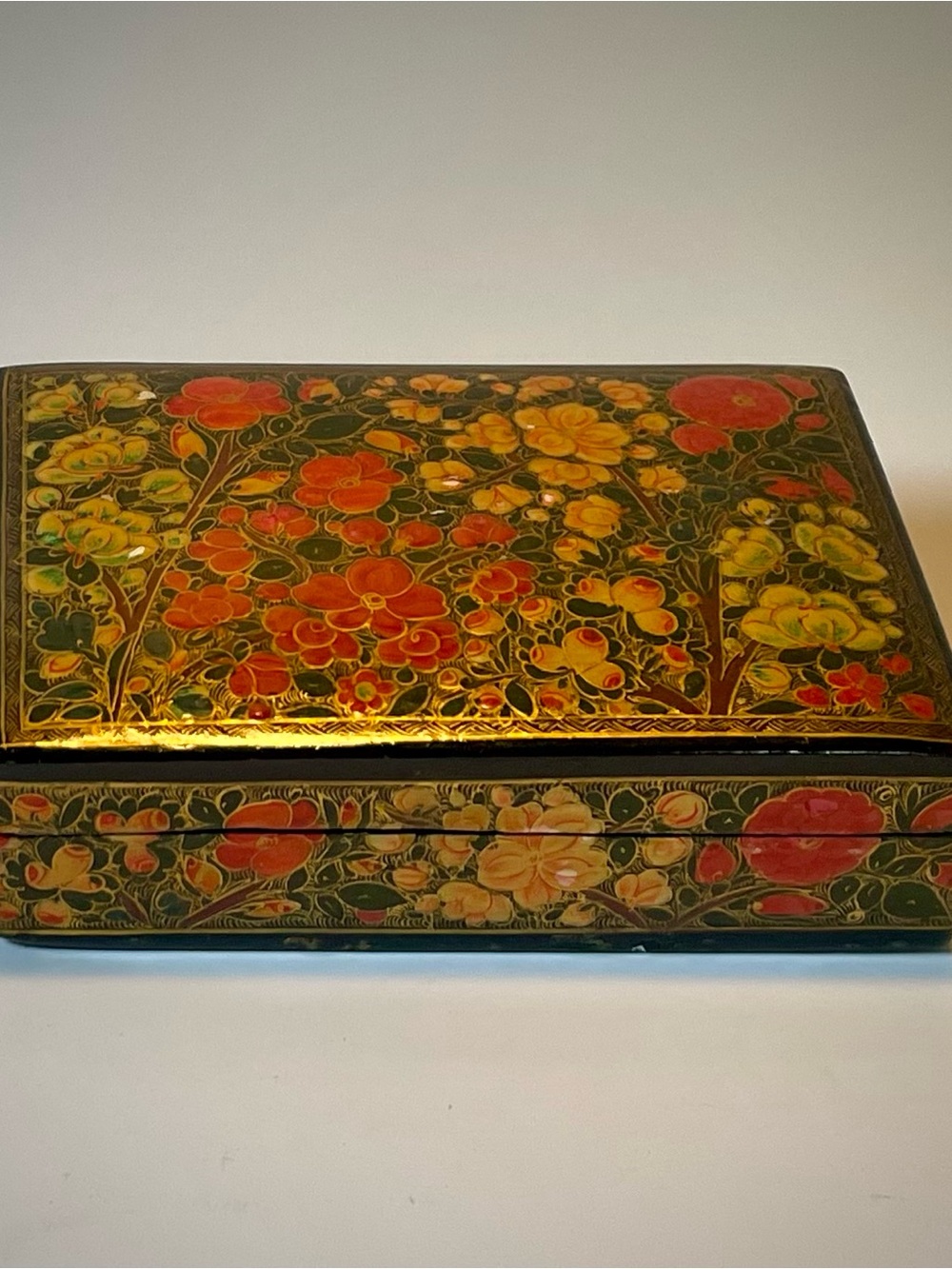 Decorative Floral Lacquer Jewelry Box - Gold, Red, Black